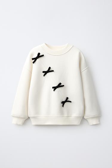 FLOCKING BOWS SWEATSHIRT - Ecru by Zara