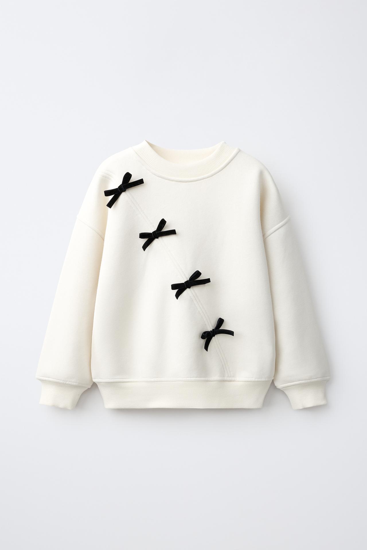 FLOCK BOW SWEATSHIRT — Ecru