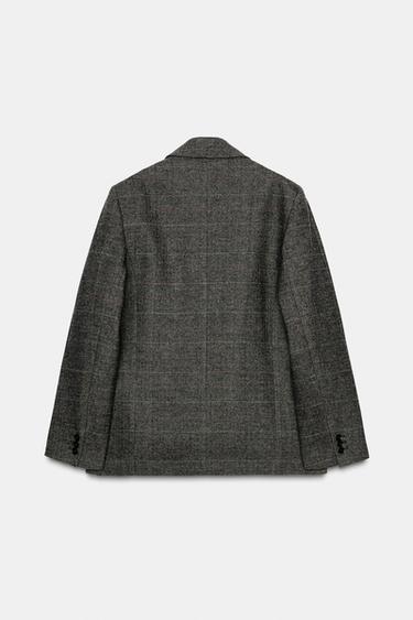 BLAZER OVERSIZE À CARREAUX AVEC LAINE ZW COLLECTION - Marron foncé de Zara - Image 3