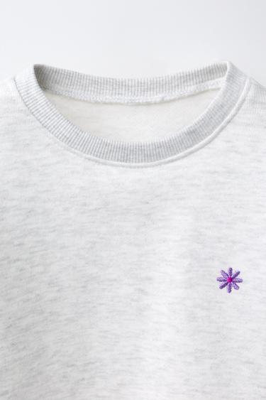 Zara DAISY EMBROIDERED FLEECE SWEATSHIRT - Gray marl