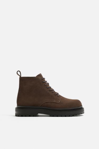 BOTA DE COURO COM CADARÇOS - Marrom da Zara
