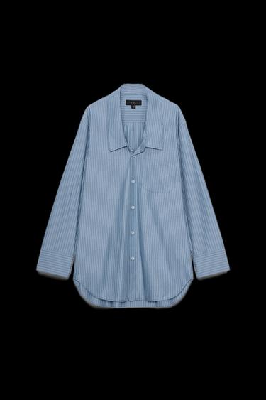 Zara LOW COLLAR STRIPED POPLIN SHIRT - Blue / Navy