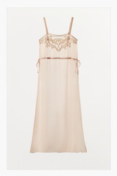 VESTIDO MIDI BORDADOS LAZOS - Rosado de Zara