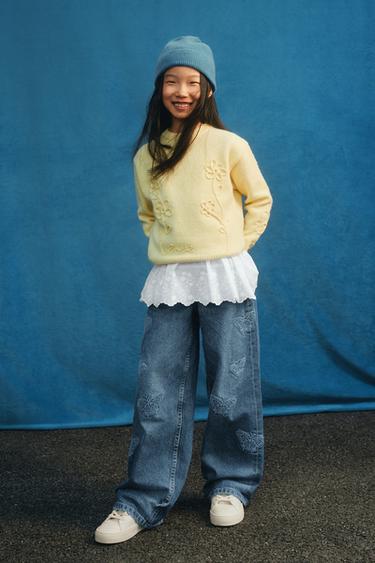 WIDE-LEG JEANS WITH BUTTERFLIES - Blue by Zara