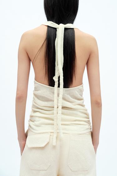 HAUT À ENCOLURE AMÉRICAINE ET PLIS X FANGLU LIN - Blanc cassé de Zara - Image 3