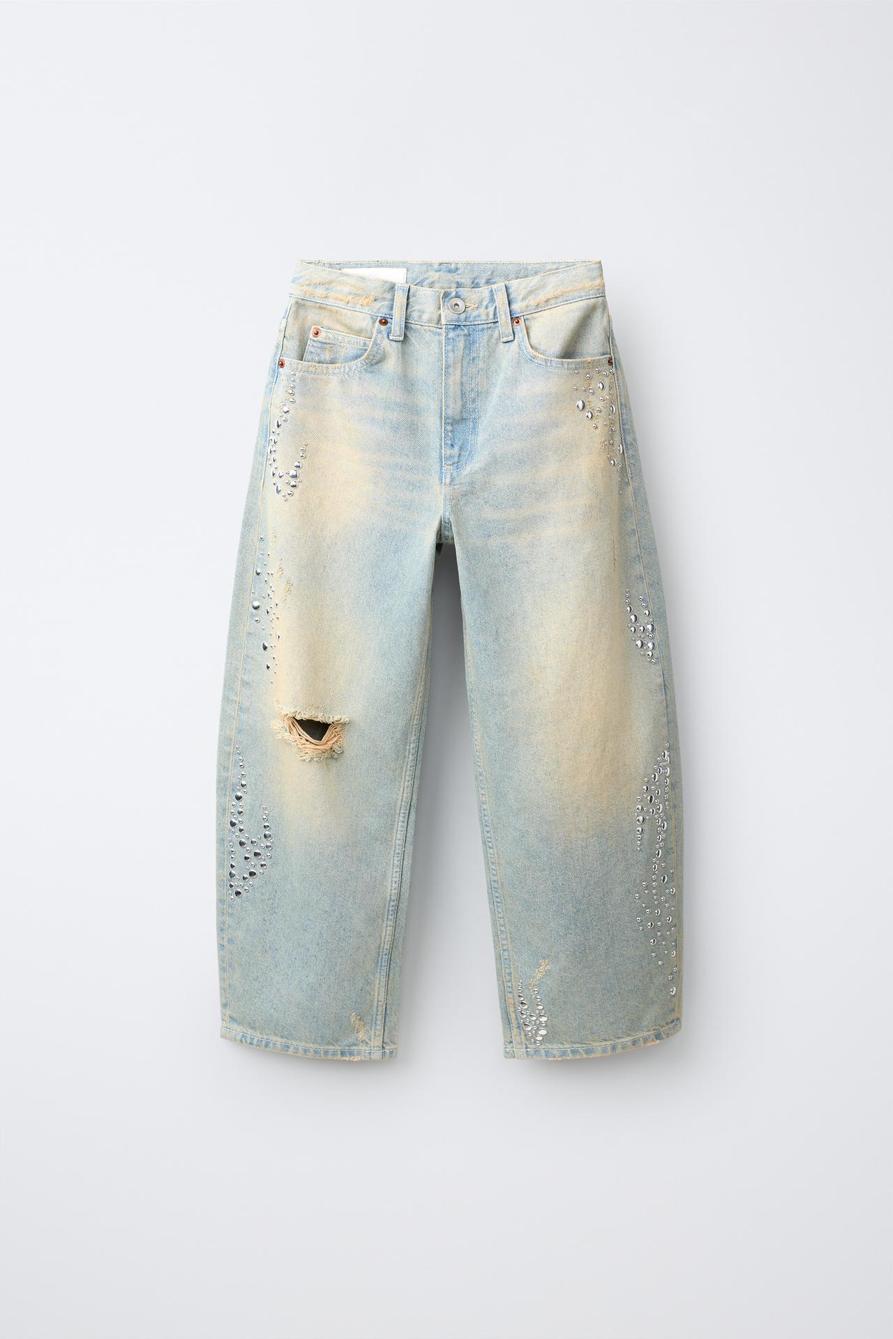 STUDDED BARREL JEANS — Blue