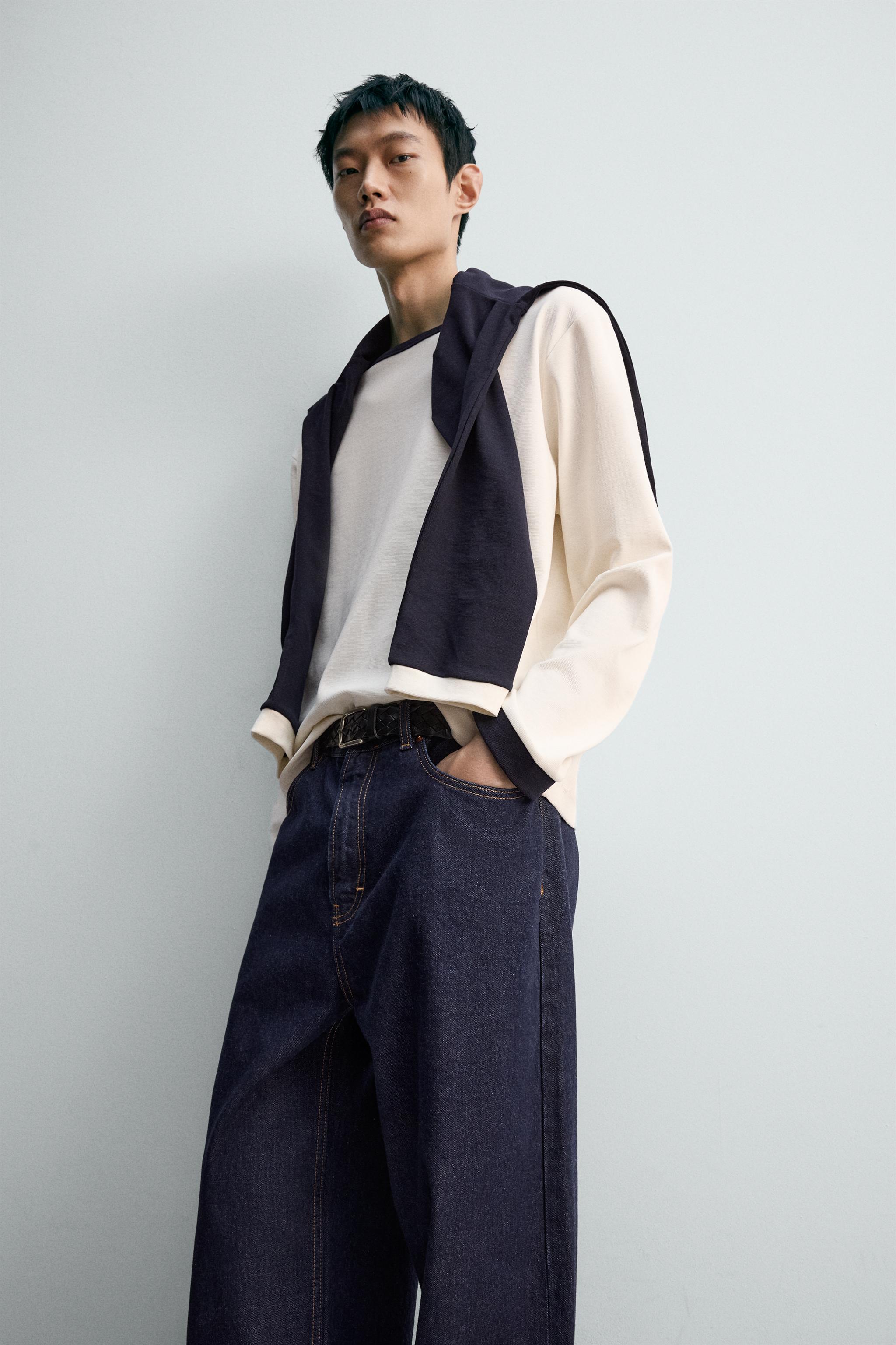 LONG SLEEVE CONTRAST RIBBED T-SHIRT