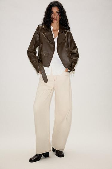 CAZADORA BIKER EFECTO PIEL - Marrón de Zara - Imagen 0