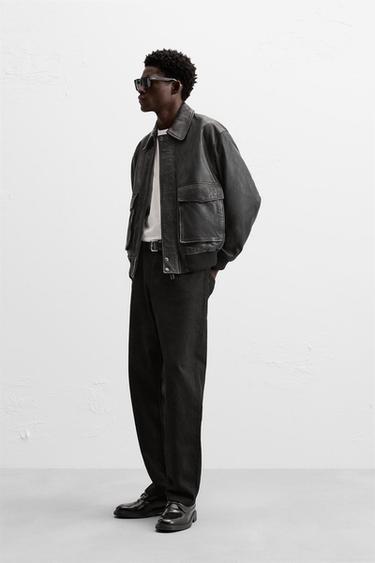 Zara LEATHER JACKET - Black