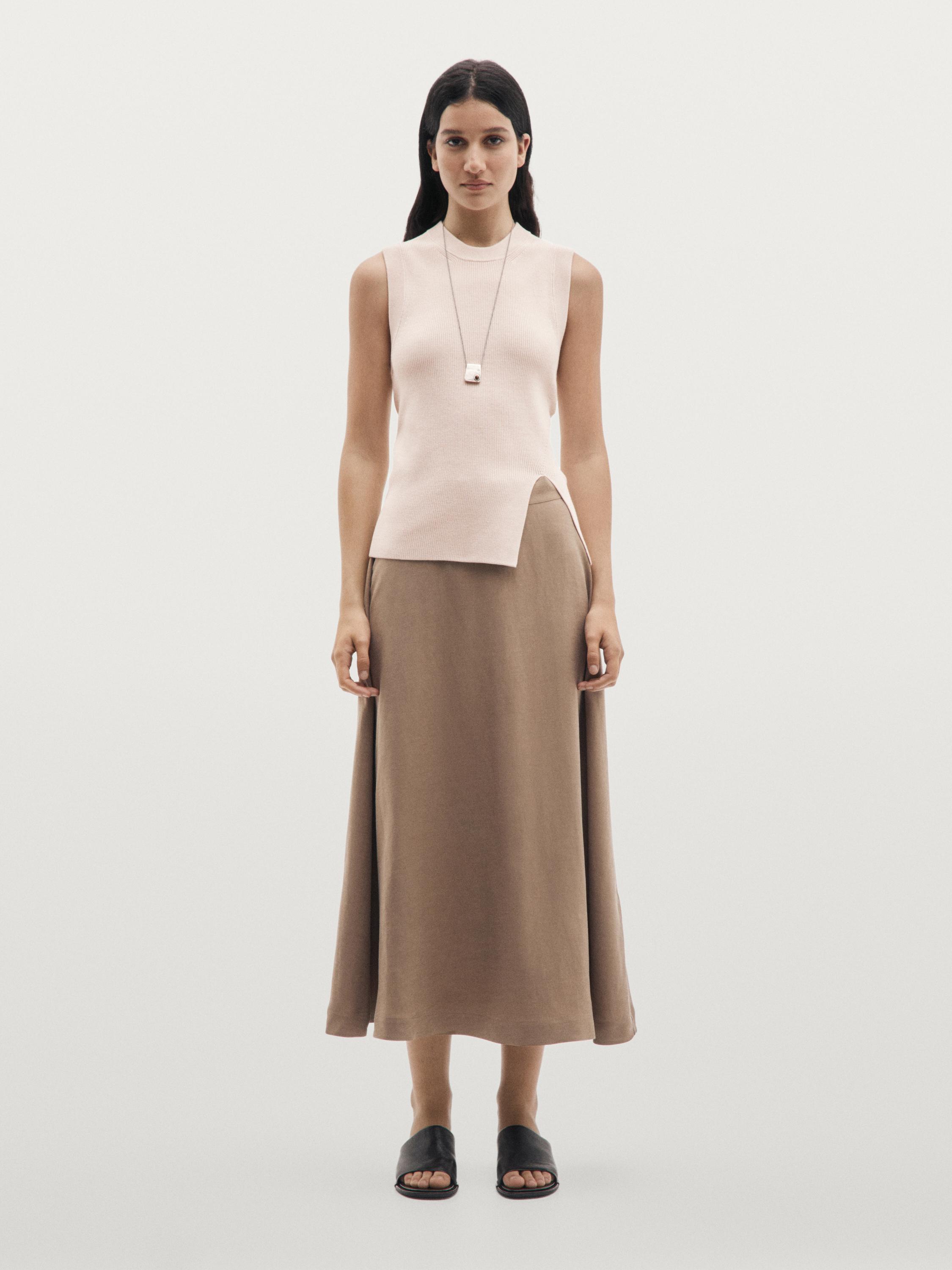 Flared midi skirt with elasticated waistband