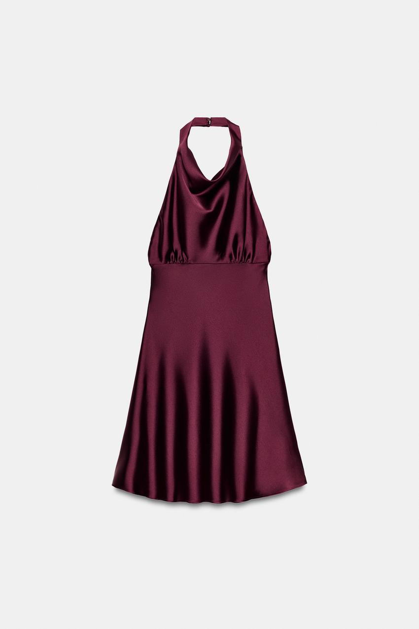 SATIN SHORT DRESS - Burgundy