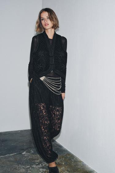 Zara ZW COLLECTION LIMITED EDITION EMBROIDERED VELVET VEST - Black - Image 0