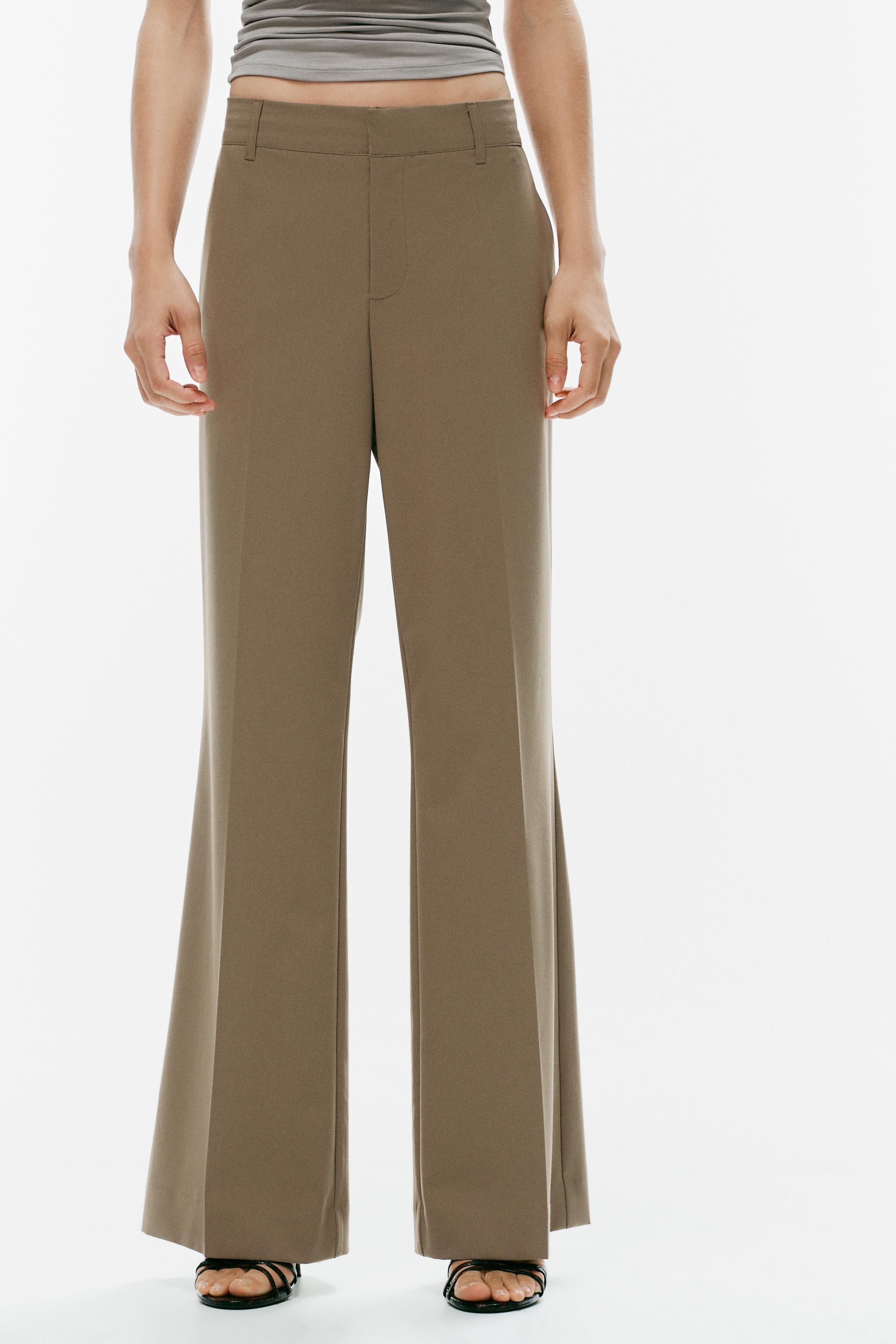LOW-RISE STRAIGHT LEG PANTS — Brown / Taupe