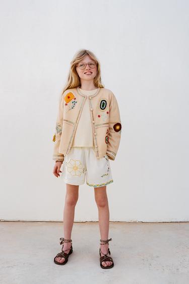 Zara EMBROIDERED OVERSHIRT - taupe brown