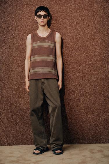 LINEN-VISCOSE KNIT TANK TOP - Brown by Zara