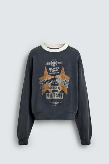 ТОЛСТОВКА С ПРИНТОМ И ЭФФЕКТОМ ПОТЕРТОСТИ — АНТРАЦИТОВО-СЕРЫЙ от Zara