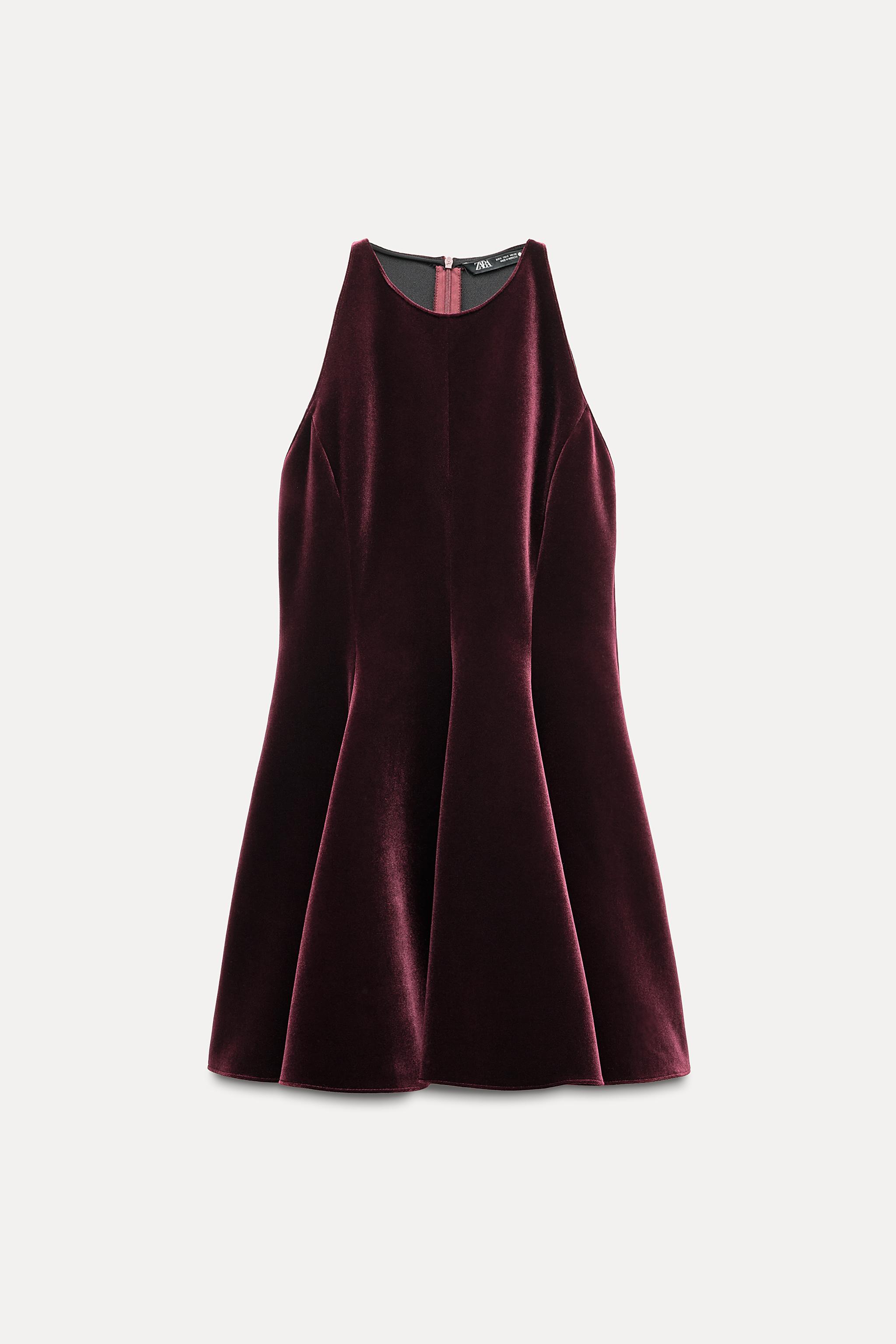 High quality ZARA LONG VELVET DRESS BURGUNDY