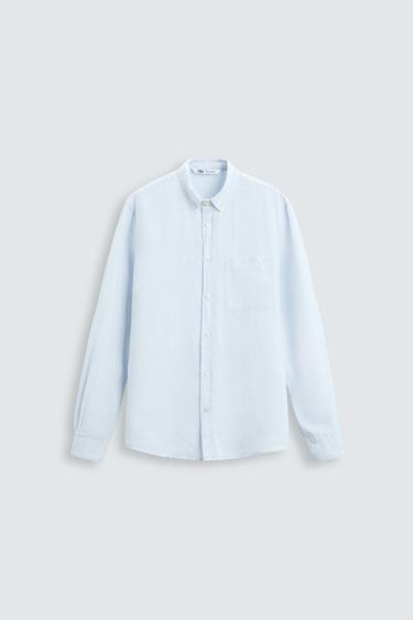 CAMISA LINO - ALGODÓN - Celeste de Zara