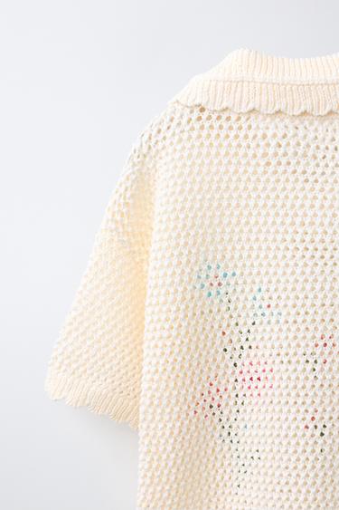 EMBROIDERED KNIT POLO SHIRT - Oyster-white by Zara - Image 3