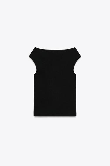 TOP CUELLO BARCO PUNTO LISO - Negro de Zara
