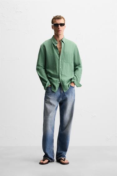 COTTON - LINEN SHIRT - GREEN by Zara