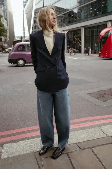 COLLARLESS BLAZER - Navy blue by Zara
