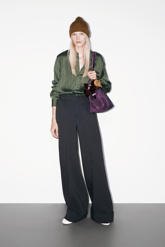 Zara ZW COLLECTION BUTTONED STRIPED SHIRT - Green - Image 0