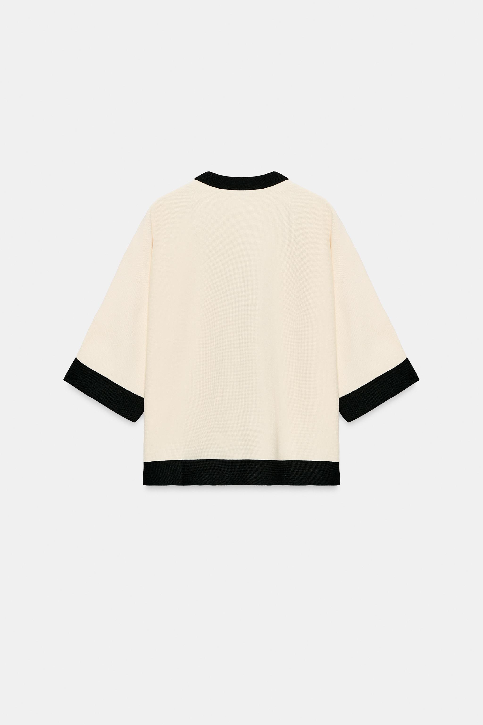 コントラストパイピングニットカーディガン - エクリュ | ZARA Japan