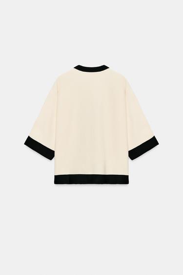 GILET EN MAILLE LISERÉS CONTRASTANTS - Écru de Zara - Image 3