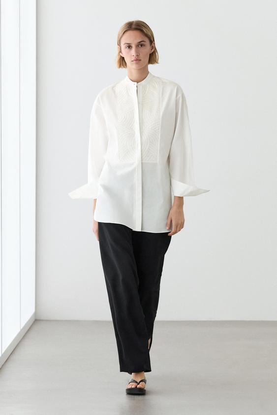 100% cotton poplin shirt with embroidered bib from Zara - $160