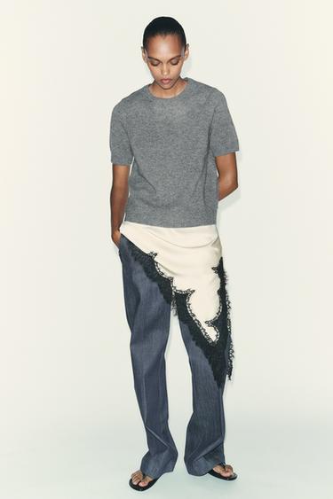 100% WOOL SHORT SLEEVE TOP - Mid-grey by Zara