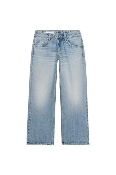 Zara TRF LOW RISE CROPPED WIDE LEG JEANS - Light blue