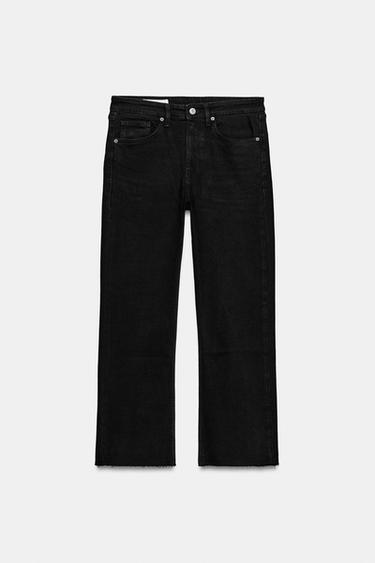 Zara TRF HIGH-WAIST CROPPED FLARE JEANS - Black