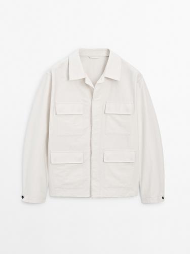 Zara Cotton blend jacket with pockets - Ecru - Image 0