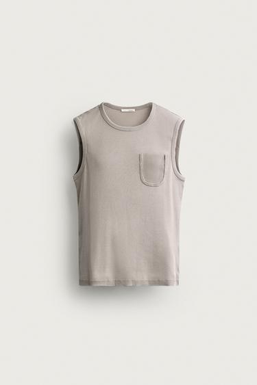 CAMISETA TANK BOLSILLO - Gris de Zara - Imagen 0