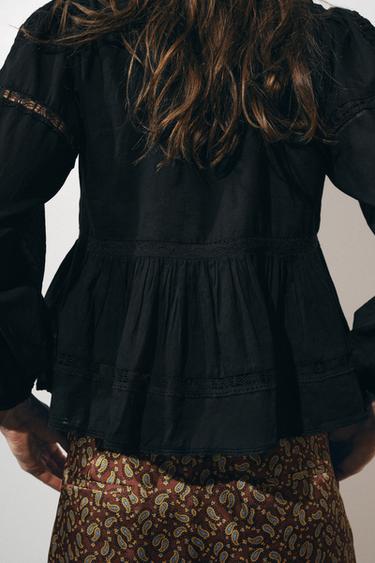 BLOUSE ROMANTIQUE BRODÉE ZW COLLECTION - Noir de Zara - Image 2