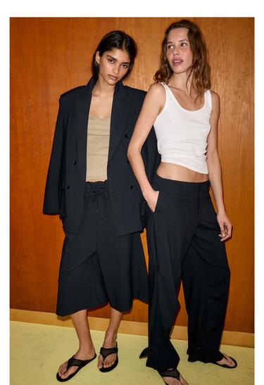 STRAIGHT TROUSERS WITH BELT LOOPS - Dark navy by Zara