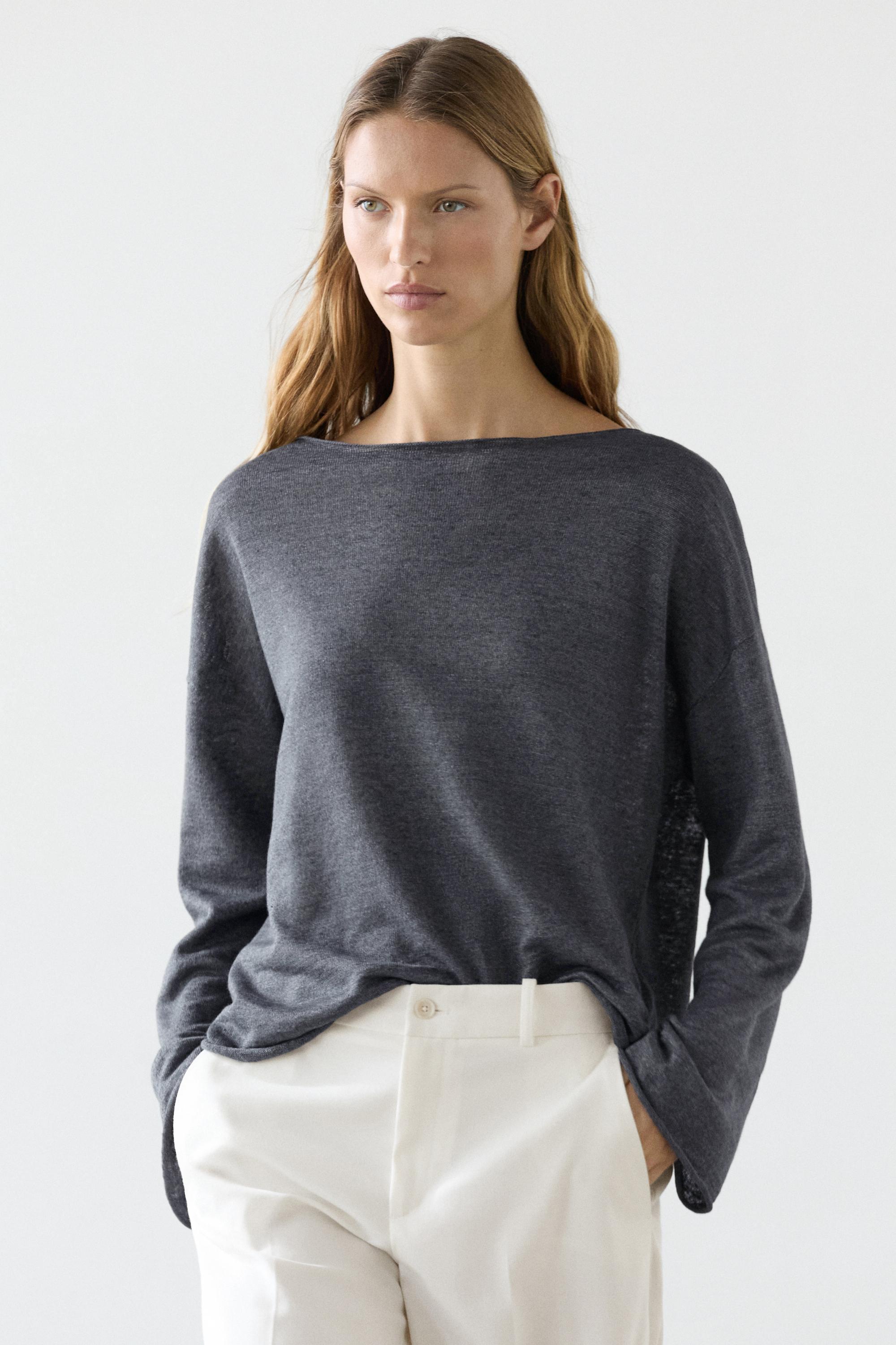 100% linen knit boat neck sweater
