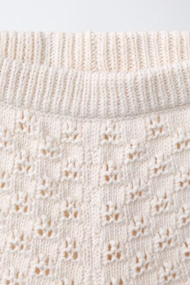 SHORT EN MAILLE CROCHET BRODÉ - Écru de Zara - Image 2