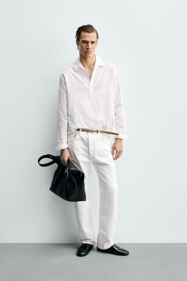 قميص بولو هيكلي - أبيض الخاص بـ Zara - صورة 0