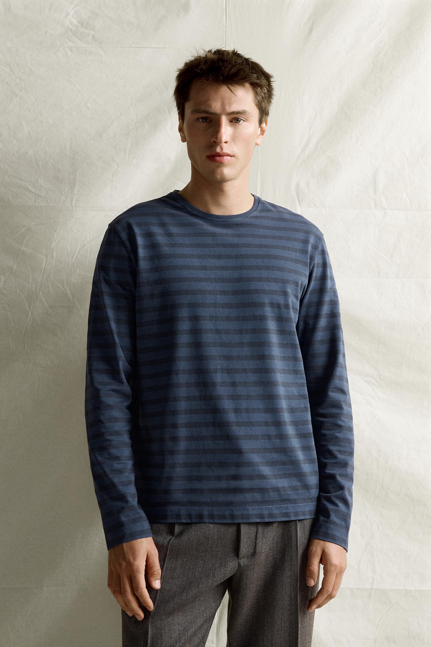 Мужская футболка Zara Supima® Striped Jacquard, цвет: Полуночный синий — фото 2