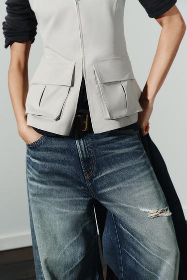STRETCH COTTON TOP WITH POCKETS - Light grey by Zara - Image 1