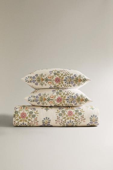 FLORAL COTTON BLEND DUVET COVER - Ecru by Zara - Image 0