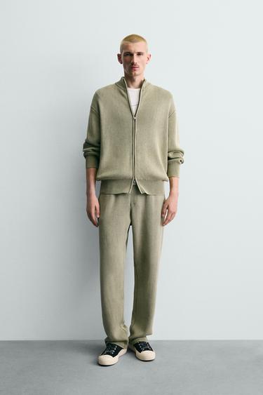 WASHED TEXTURED KNIT CARDIGAN - Green by Zara