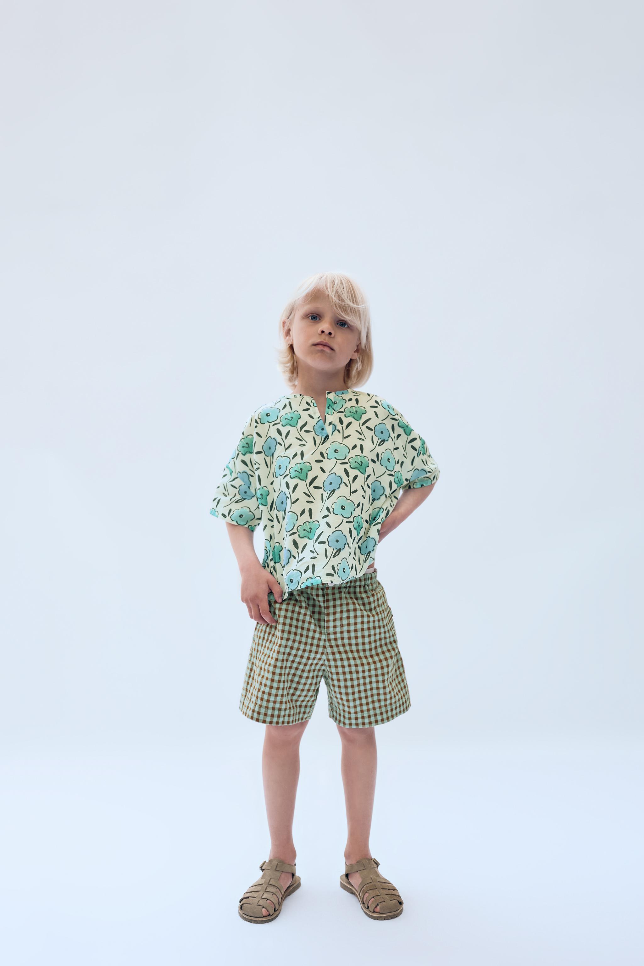 2-14歳/ギンガムチェックバミューダパンツ - ターコイズブルー | ZARA