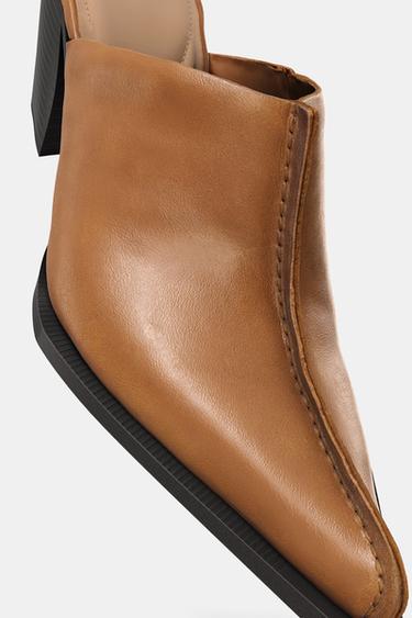 TAMANCO DE COURO COM PESPONTO - Torrado-escuro da Zara - Imagem 0