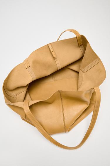 MAXI SAC SHOPPER EN CUIR SURPIQUÉ - Marron clair de Zara - Image 2