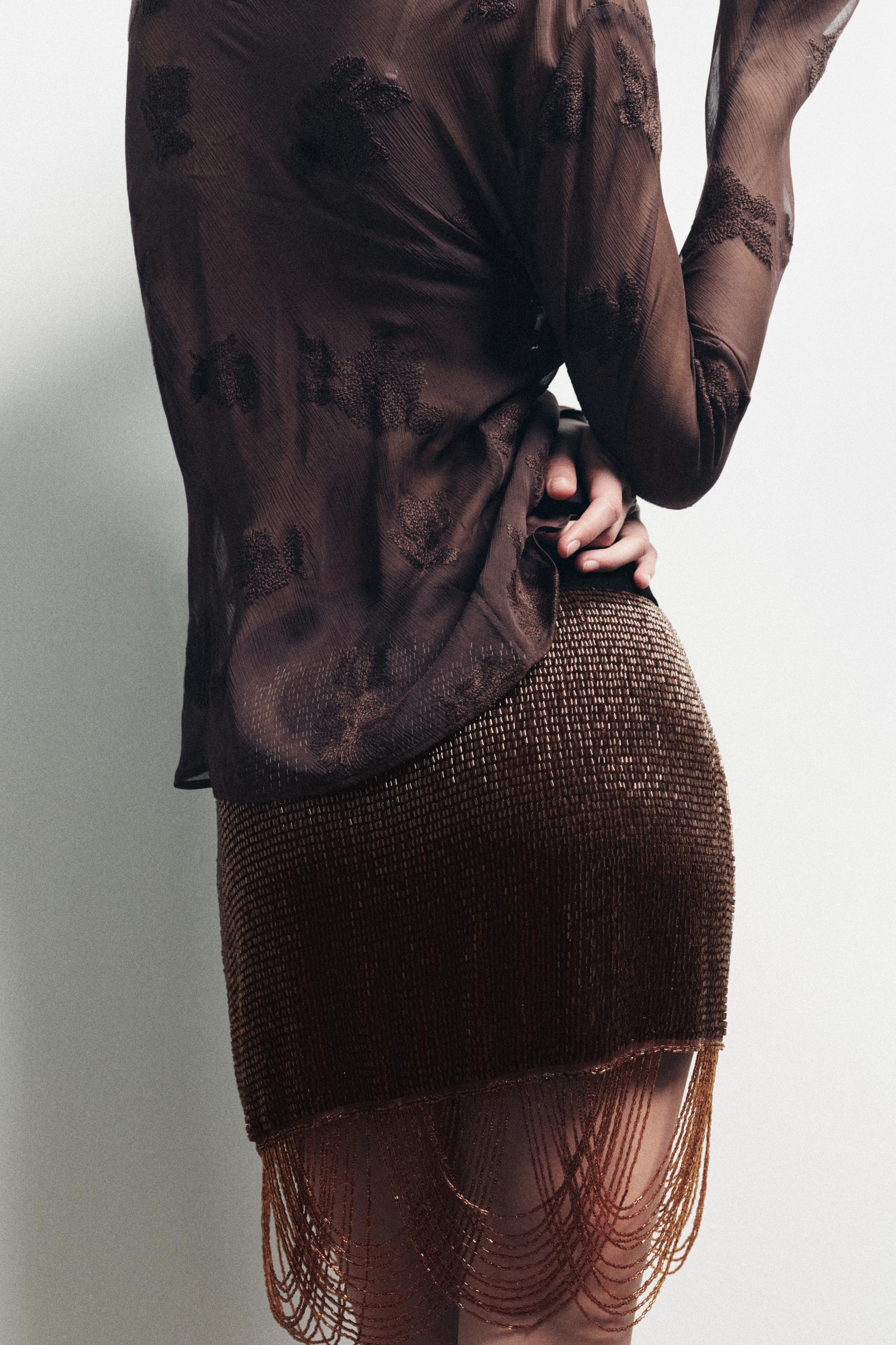 BEADED FRINGE MINI SKIRT