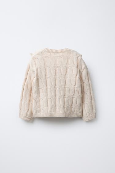 PULL EN MAILLE À TORSADES AVEC COL EN DENTELLE - Écru de Zara - Image 1