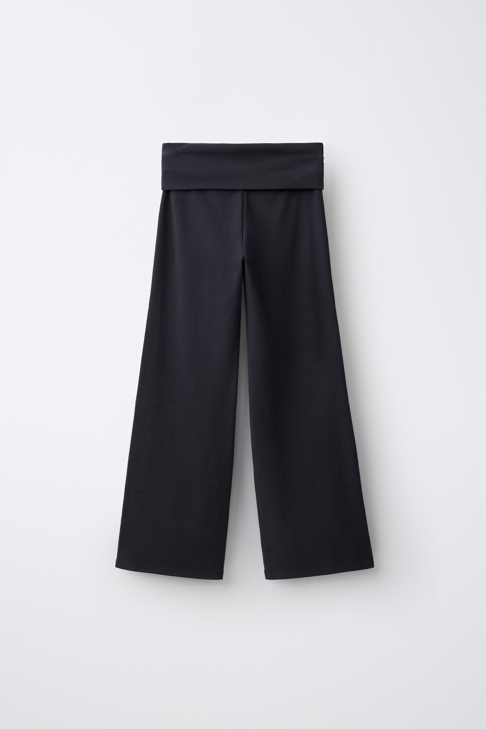 FOLDED WAIST WIDE LEG PANTS — Anthracite grey